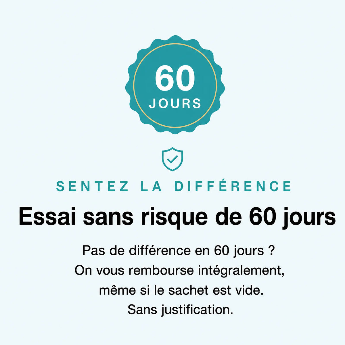 Essai sans risque de 60 jours, remboursé même si le sachet est vide